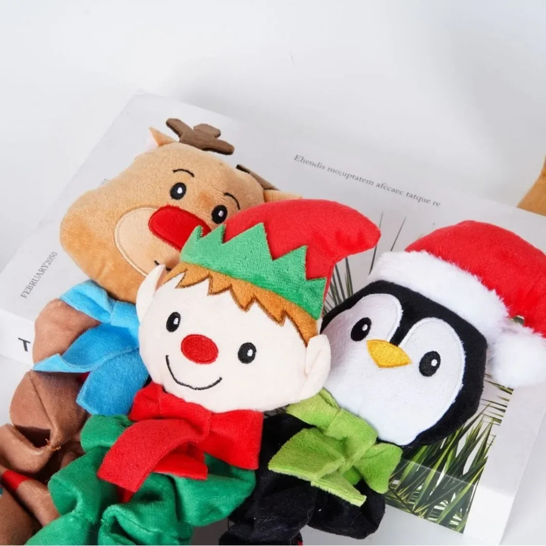 Christmas Elf Penguin Fleece Squeaky Dog Toy For Pets