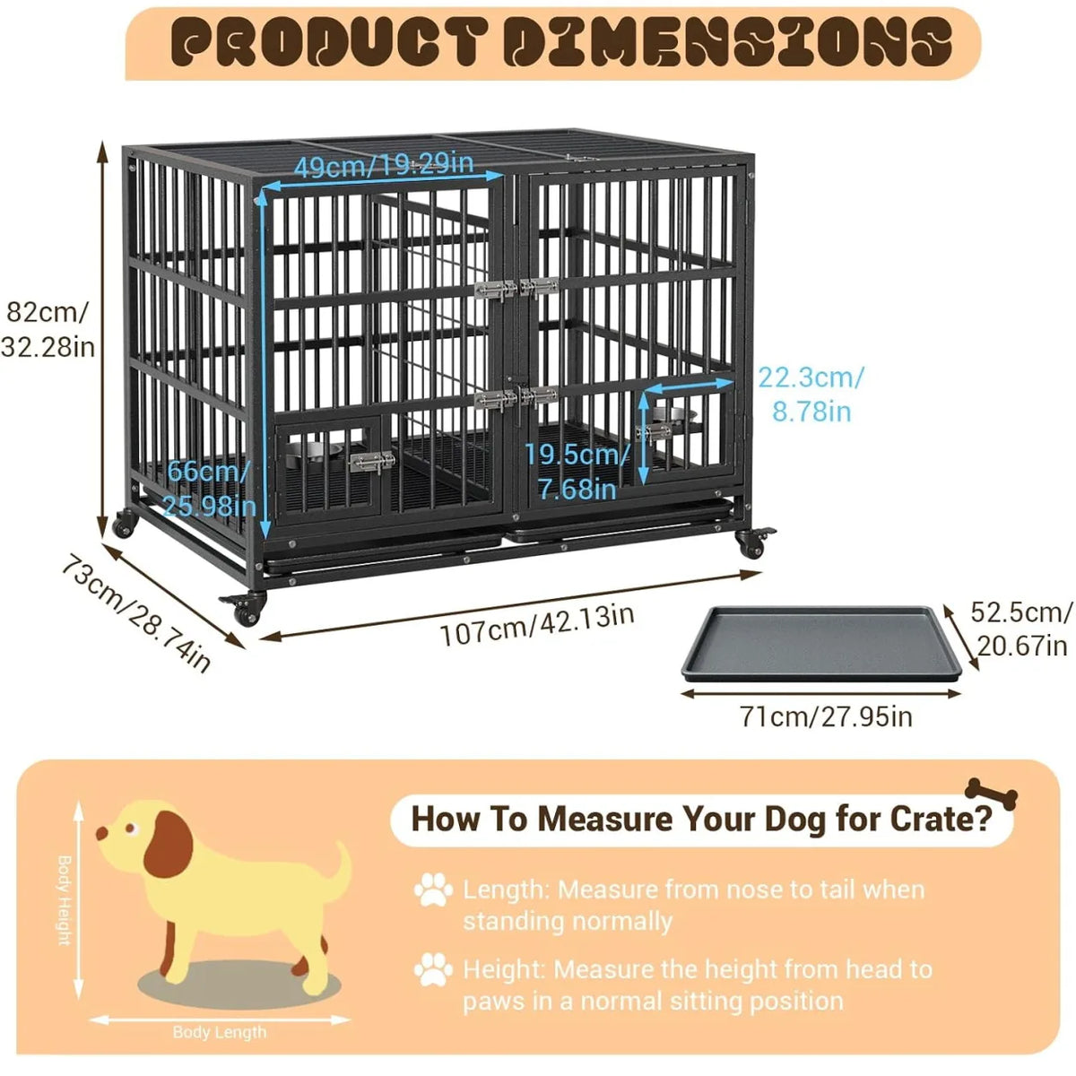 Anixol Heavy Duty Metal Dog Crate With Double Entry Doors