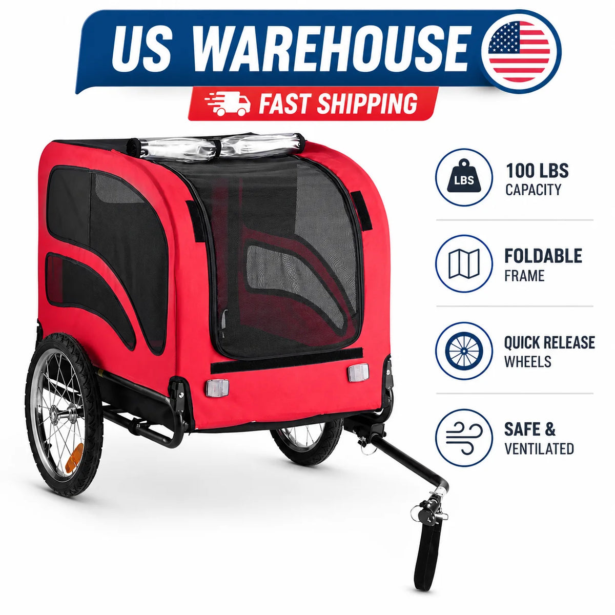 Foldable Dog Bike Trailer With Spacious Ventilated Cabin