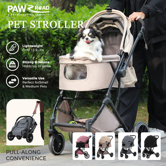 Pawz Road Foldable Pet Stroller With Secure Storage Basket