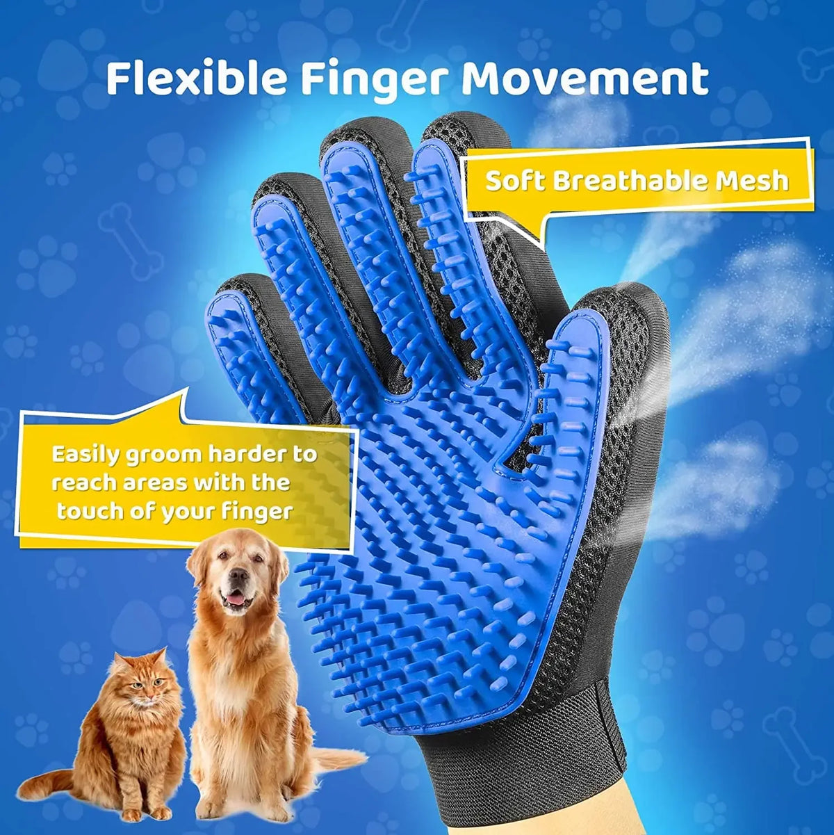 Pet Grooming Glove for Hair Removal on Cats and Dogs