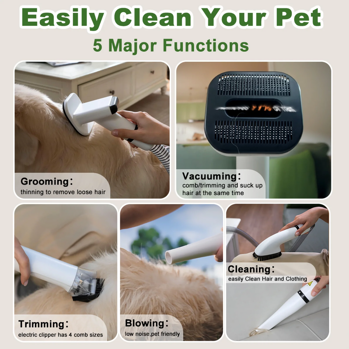 Professional Five In One Pet Grooming Vacuum Dryer Kit