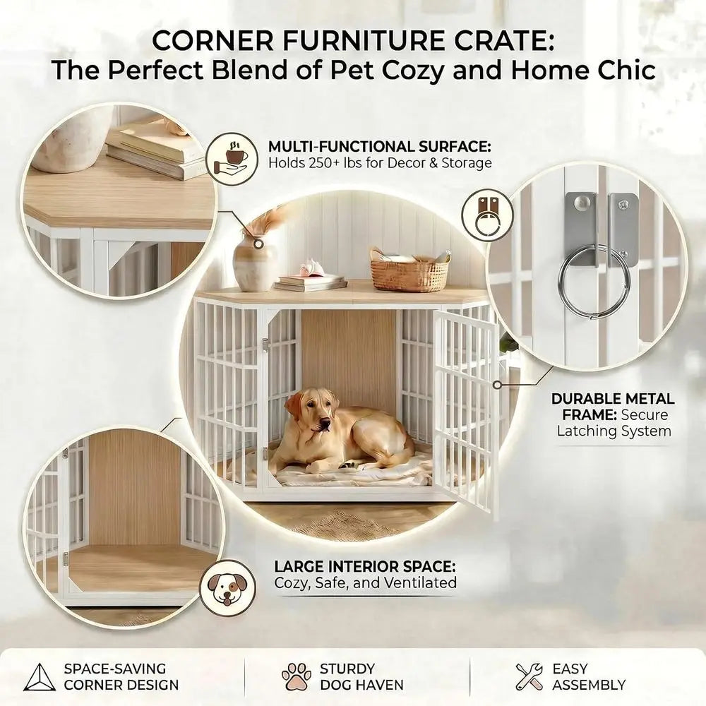Wooden Dog Crate Furniture End Table Indoor Chewproof Durable Kennel