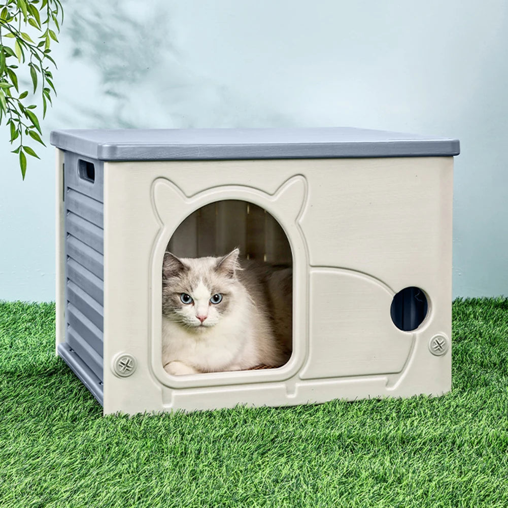 Waterproof Outdoor Cat House Cozy Plastic Condo for Kitten