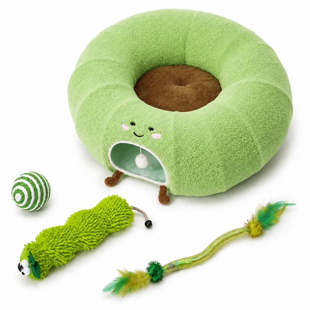 Convertible Cat Tunnel Bed With Plush Cushion And Play Hideaway