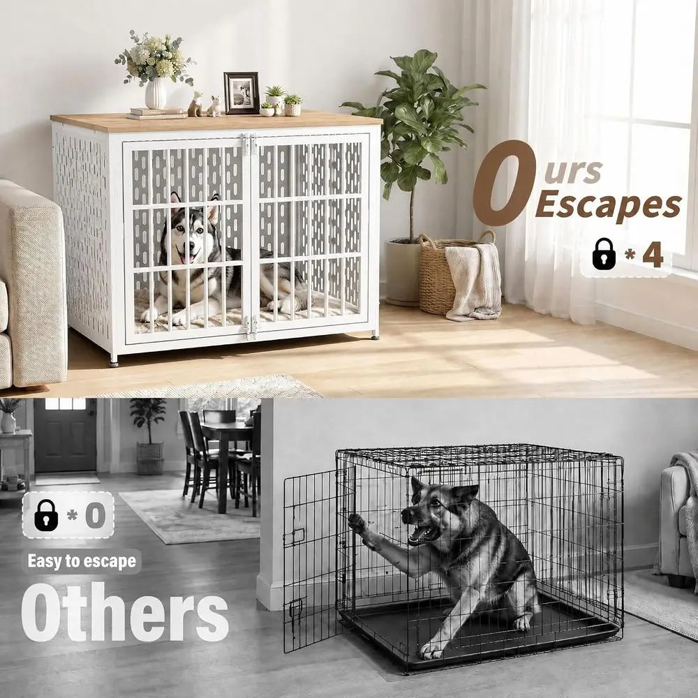 Heavy Duty Dog Crate Furniture With Decorative Wood Side Table