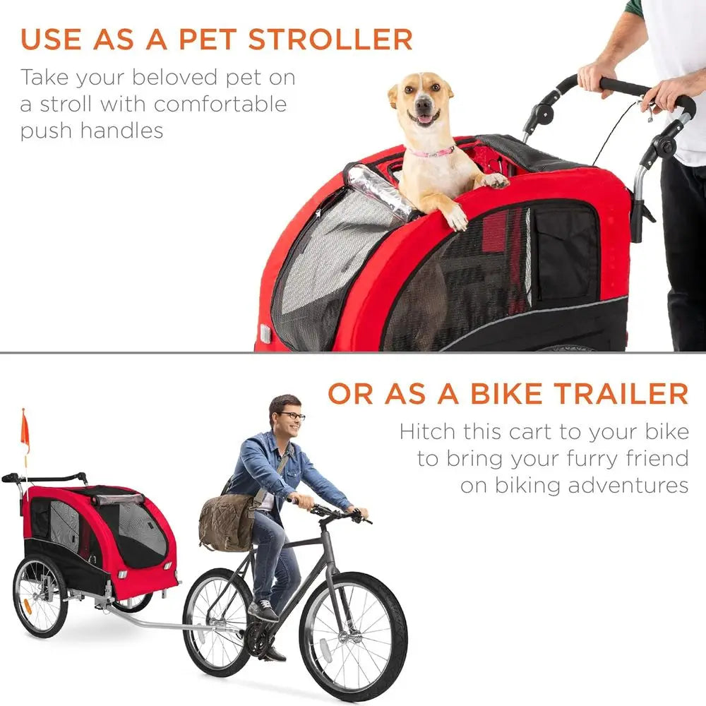 2-In-1 Dog Bike Trailer and Pet Stroller with Suspension