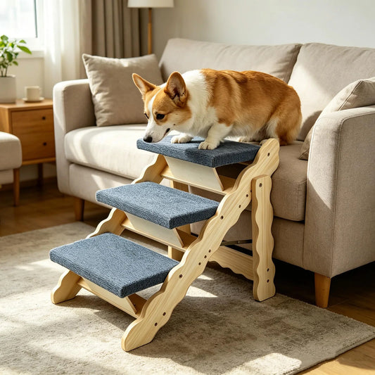 HiMISS Wooden 2In1 Pet Stairs And Folding Dog Ramp