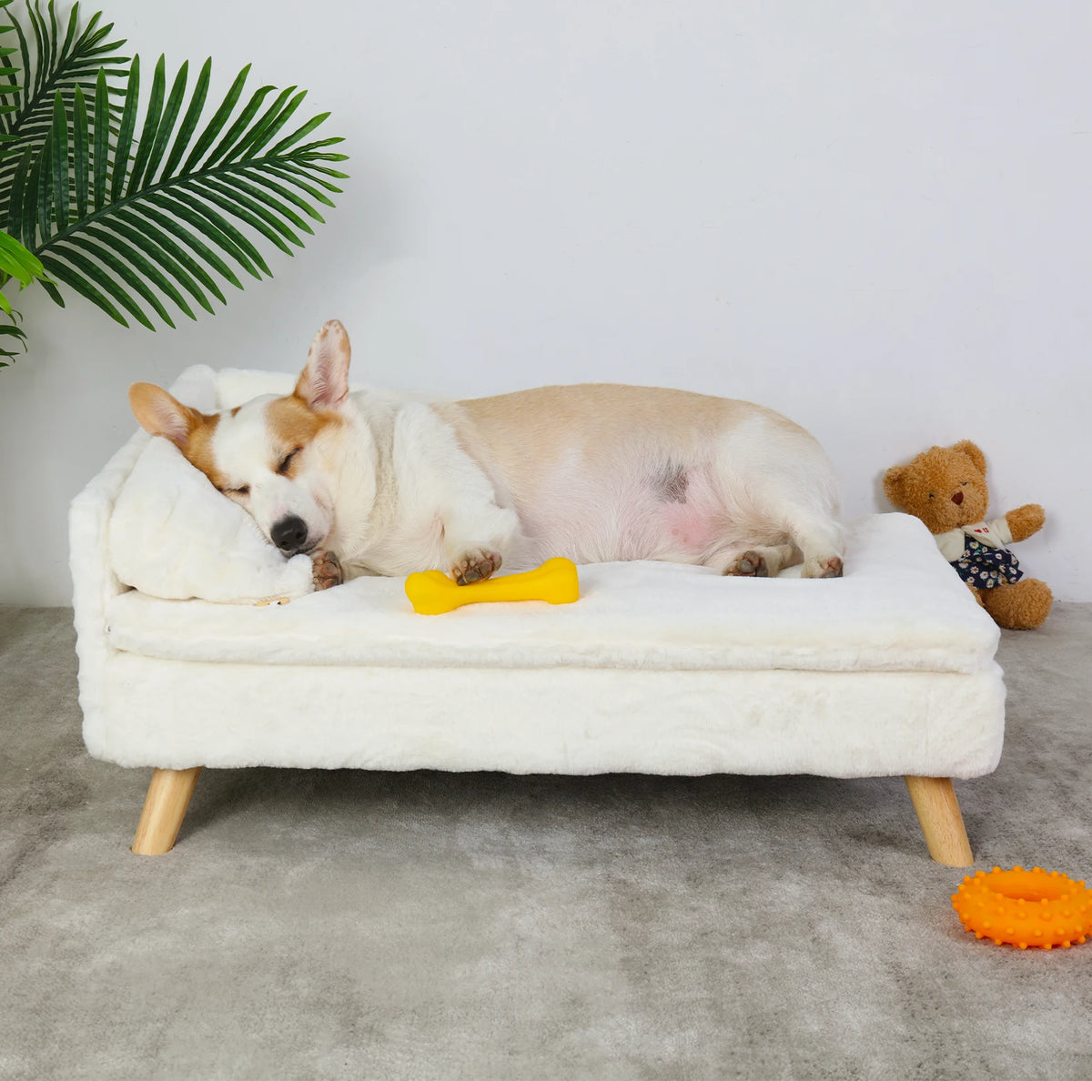 Elevated Pet Bed With Solid Wood Legs And Plush Cushion
