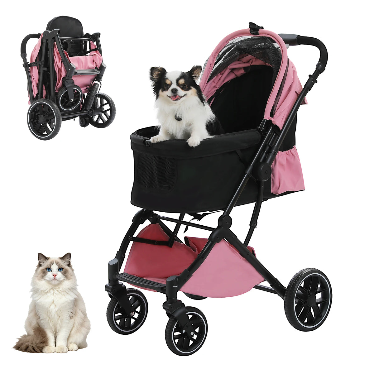 Pawz Road Foldable Pet Stroller With Secure Storage Basket