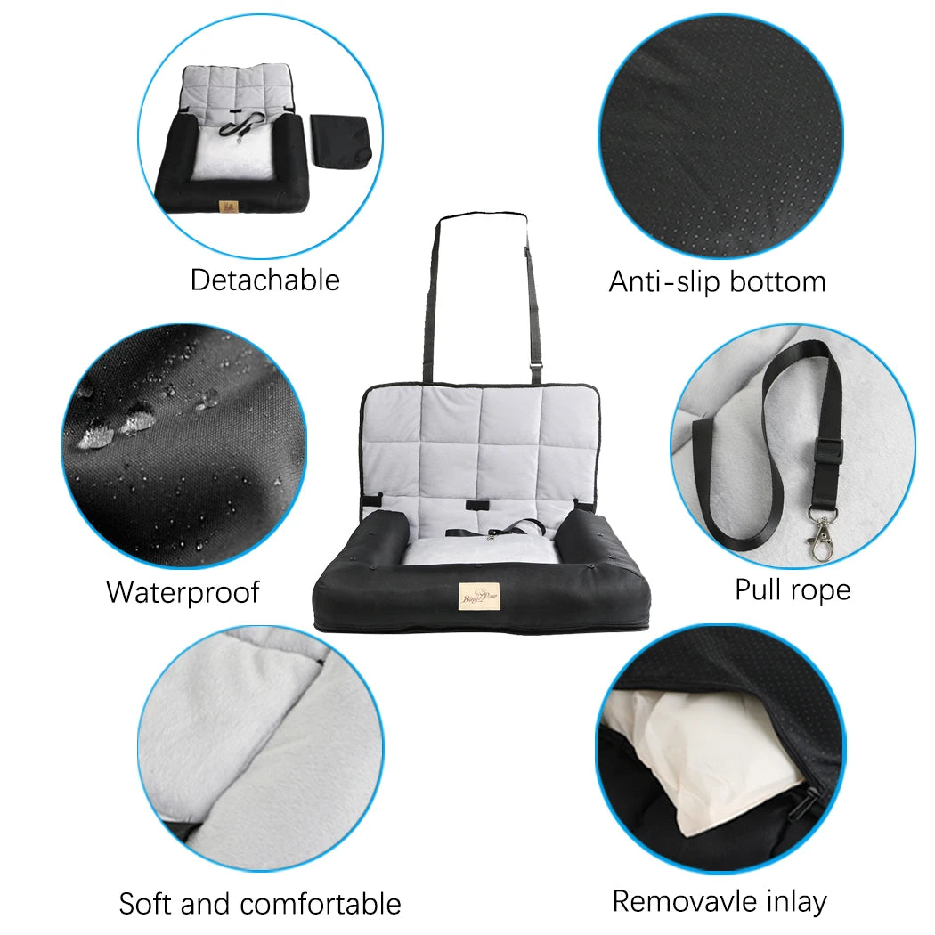 BINGOPAW Waterproof Dog Car Seat Bed With Removable Cushion Cover