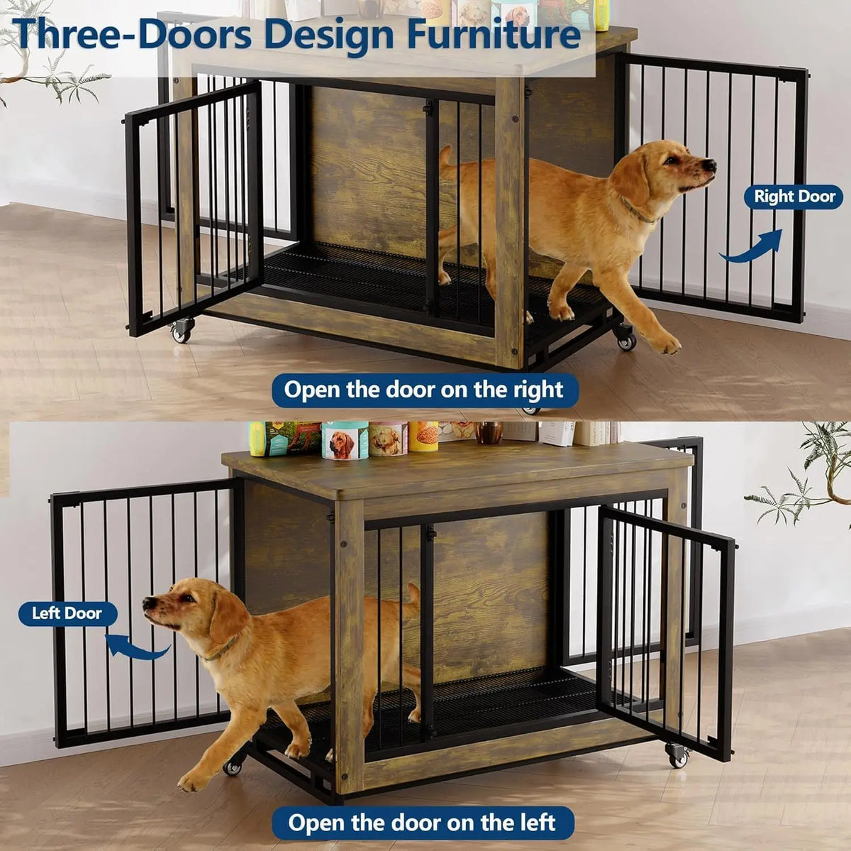 ANIXOL Wooden Dog Crate Furniture With Removable Tray Divider