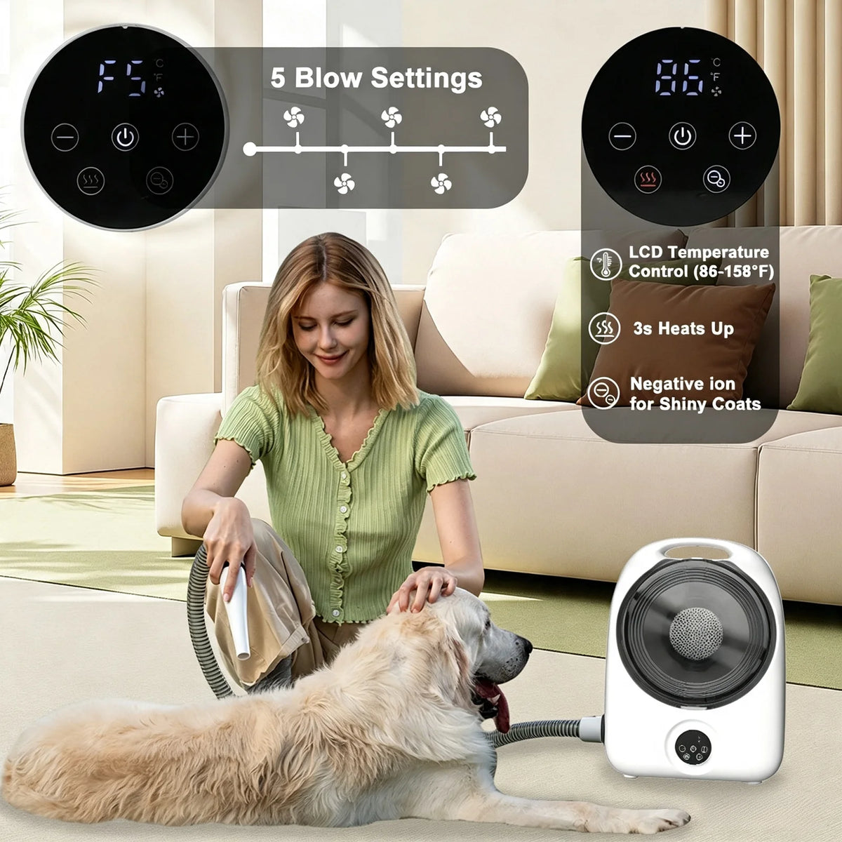 Professional Five In One Pet Grooming Vacuum Dryer Kit