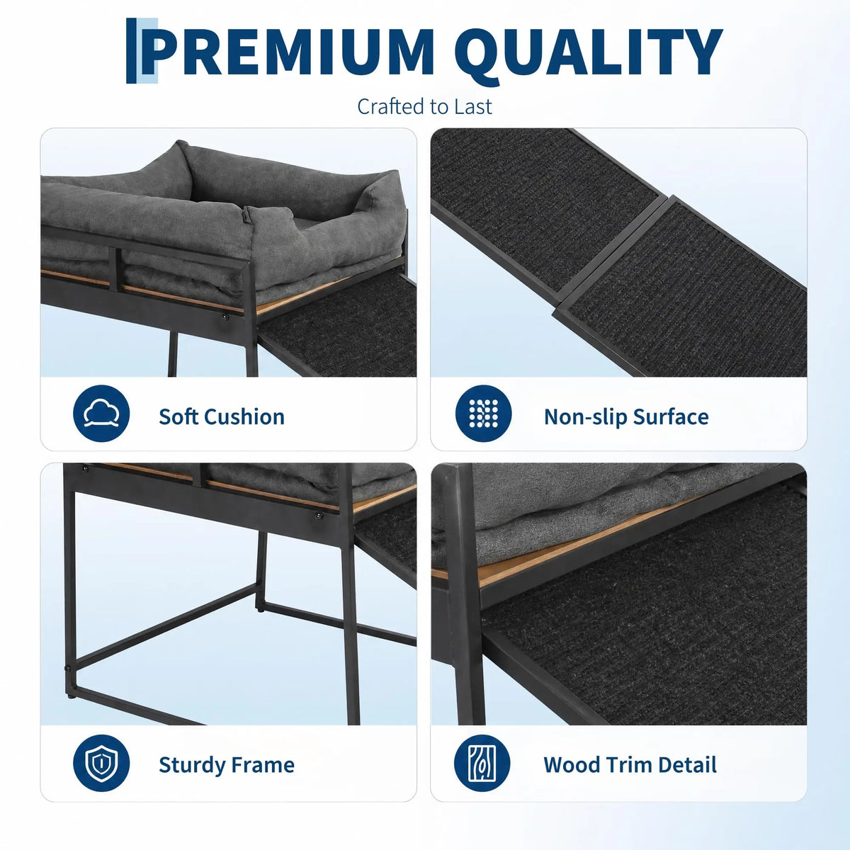 Elevated Dog Bed Platform With Cushioned Ramp And Sturdy Frame
