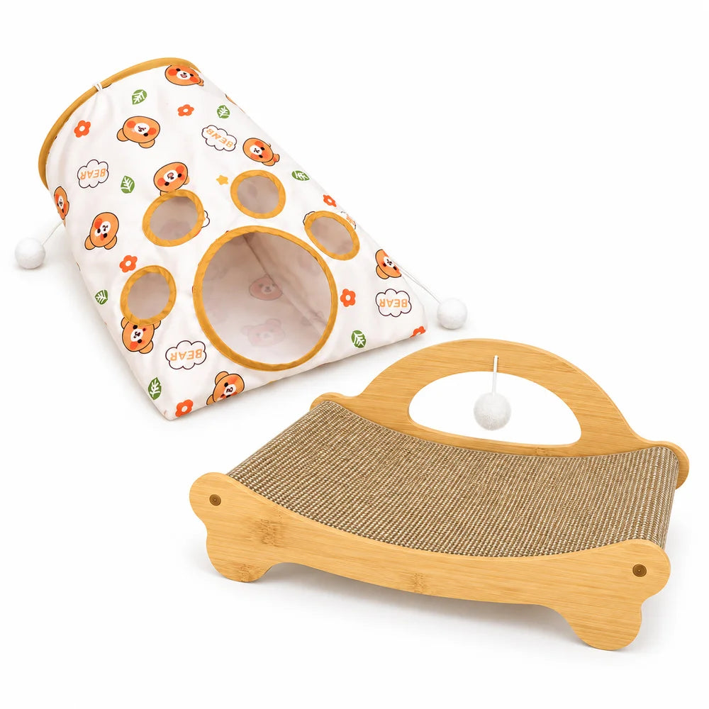 Zoe Cat Scratcher Lounger With Crinkle Tunnel Play Sack