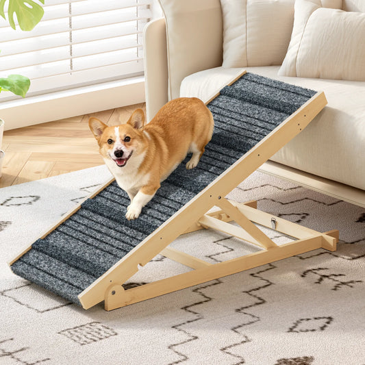 Evokeden Adjustable Wooden Folding Pet Ramp With Non Slip Surface