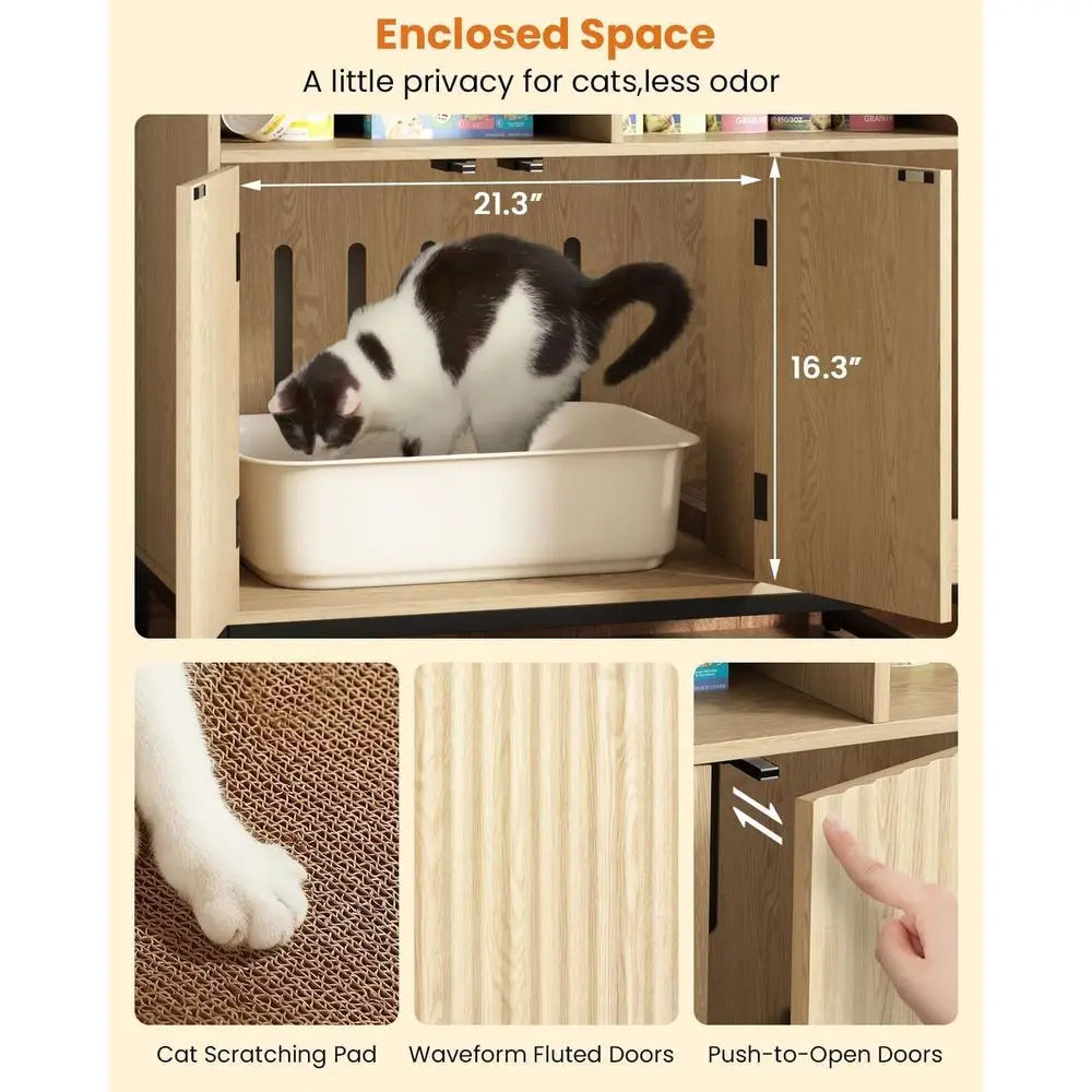 Modern Engineered Wood Cat Litter Box Enclosure With Scratching Pad