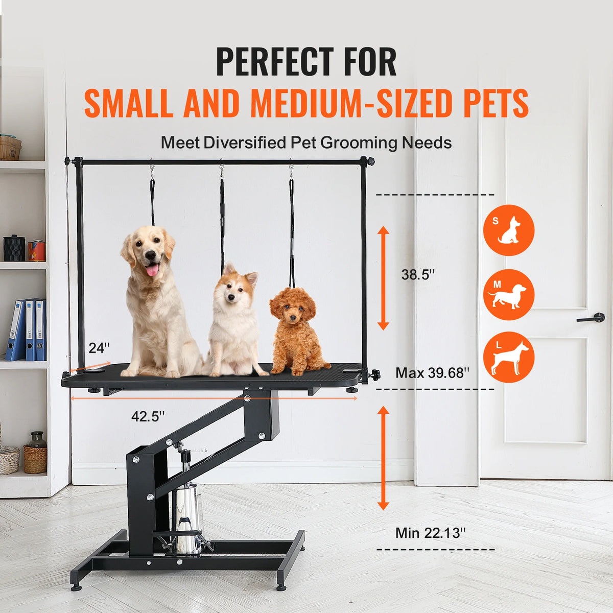 VEVOR Hydraulic Pet Grooming Table Adjustable Height Safety Arm