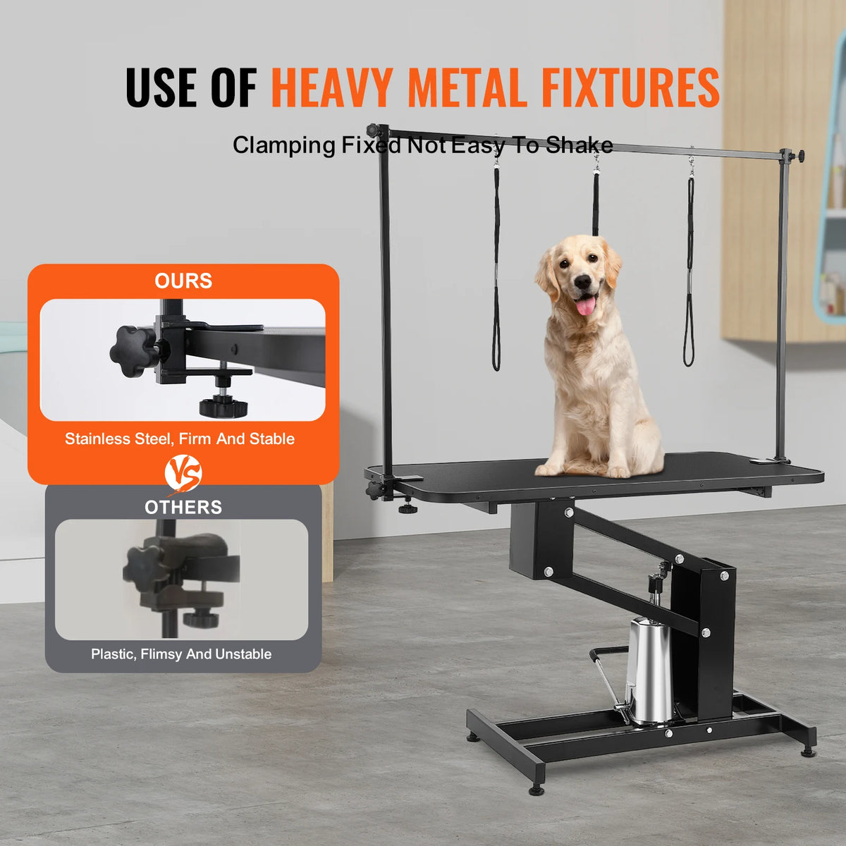 VEVOR Hydraulic Pet Grooming Table Adjustable Height Safety Arm