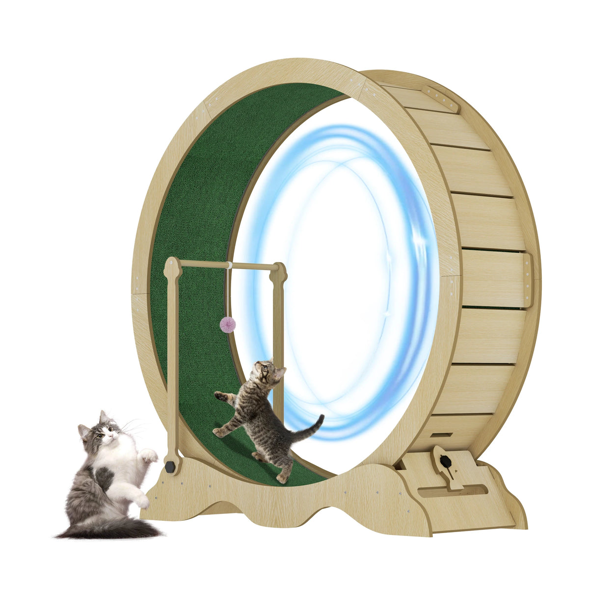 Wooden Cat Exercise Wheel Quiet Floor Mount With Carpet Treadmill