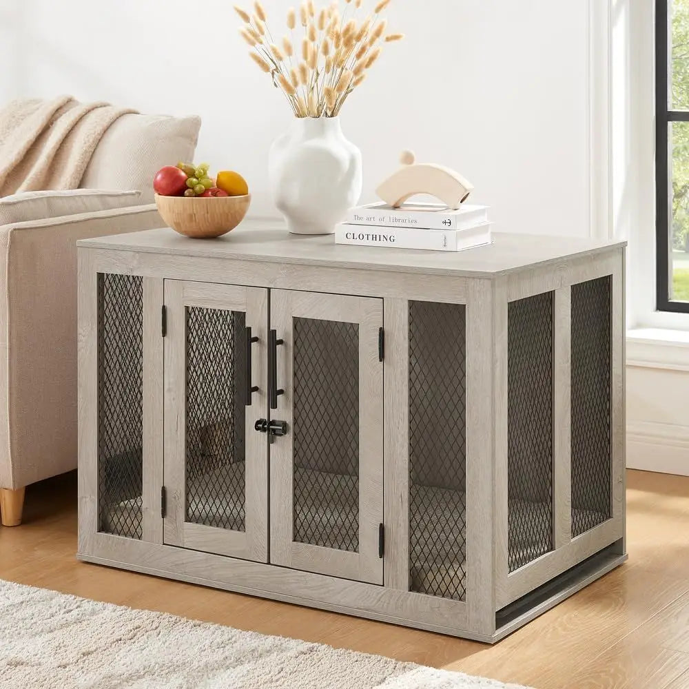 Furniture Style End Table Dog Crate with Cushion and Tray