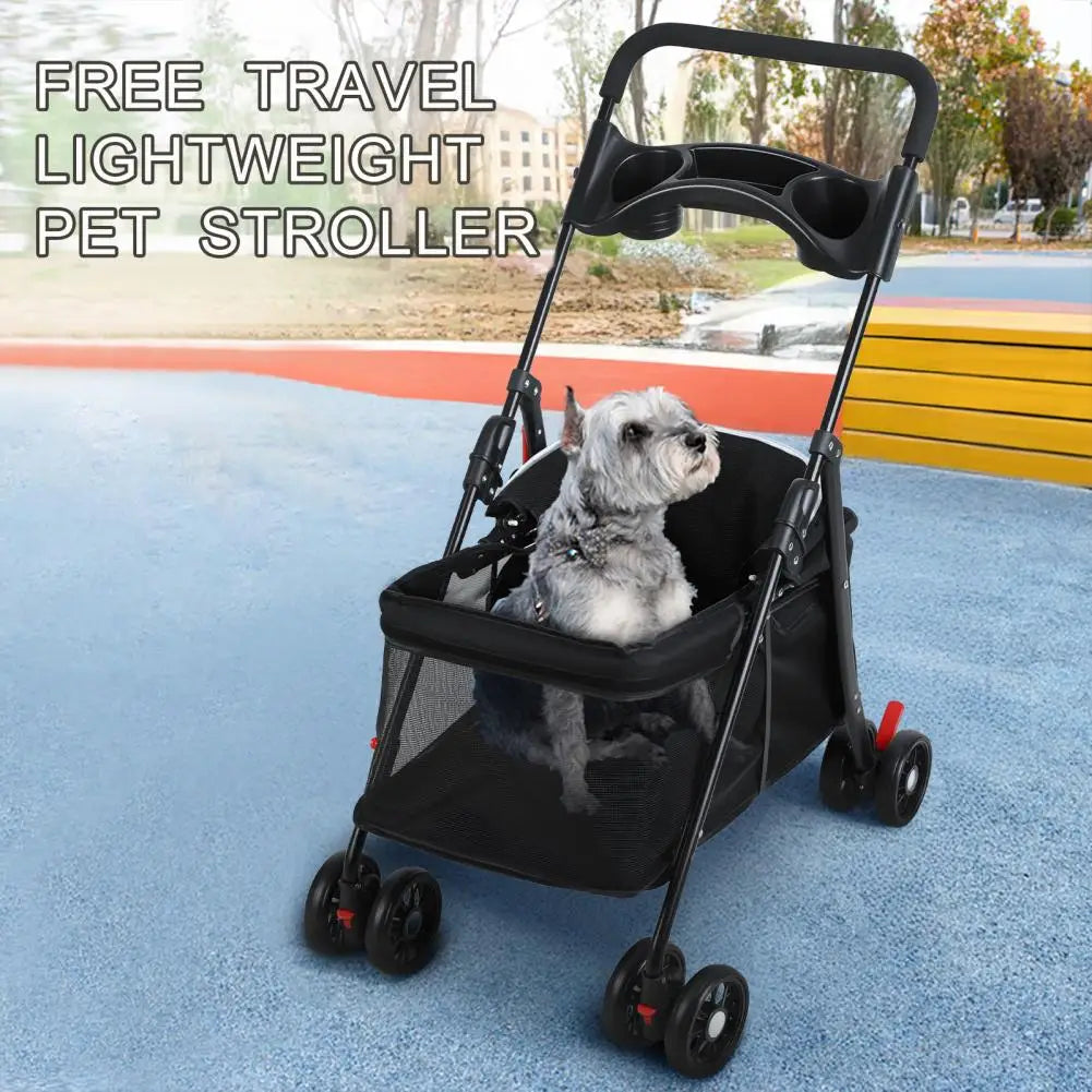 Foldable Pet Stroller With Breathable Mesh Panel For Convenient Travel