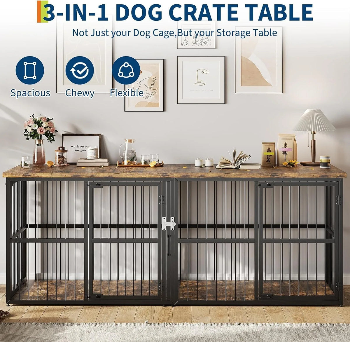 Wooden Indoor Dog Crate Cabinet With Divider And Storage