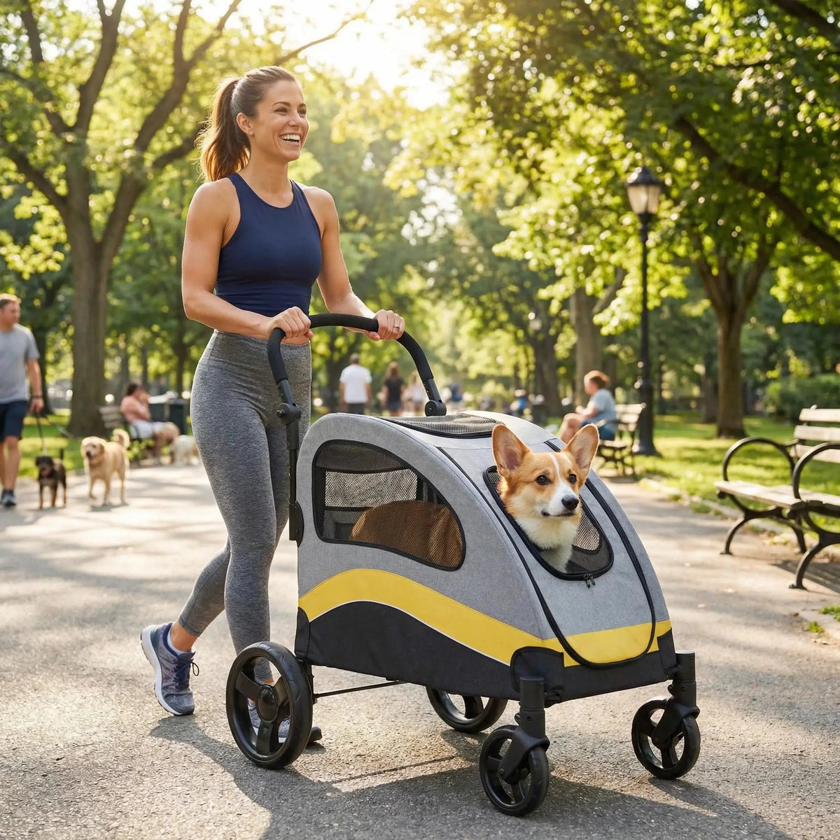 Extra Large Collapsible Dog Stroller with Shock Absorbing Wheels