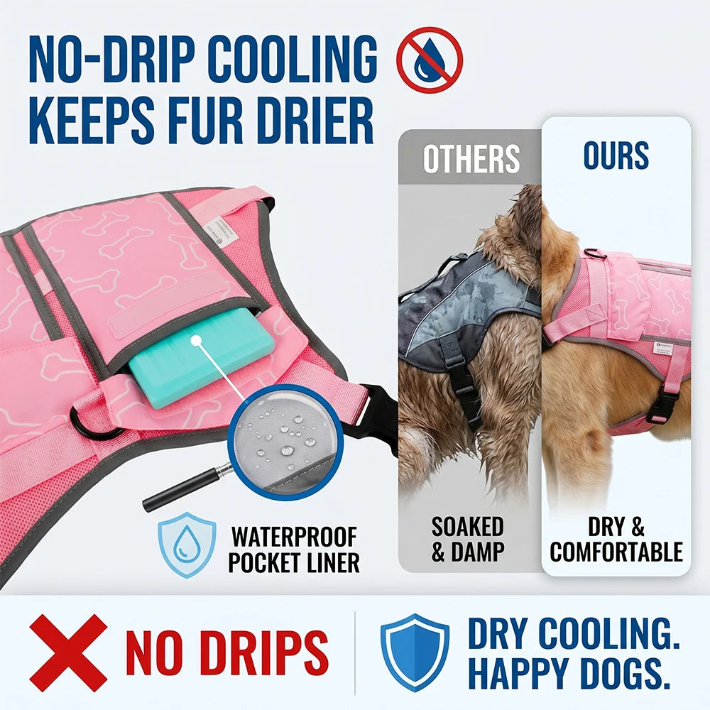 Pet Cooling Vest With Replaceable Cooling Packs For All Breeds