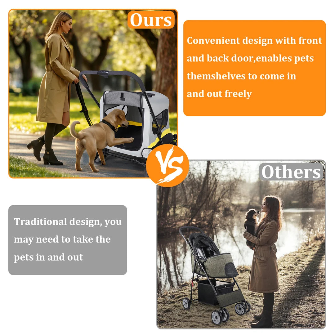 BingoPaw Foldable Dog Stroller with Rainproof Cover for Pet Travel