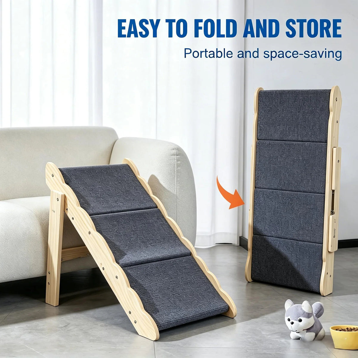 HiMISS Wooden 2In1 Pet Stairs And Folding Dog Ramp