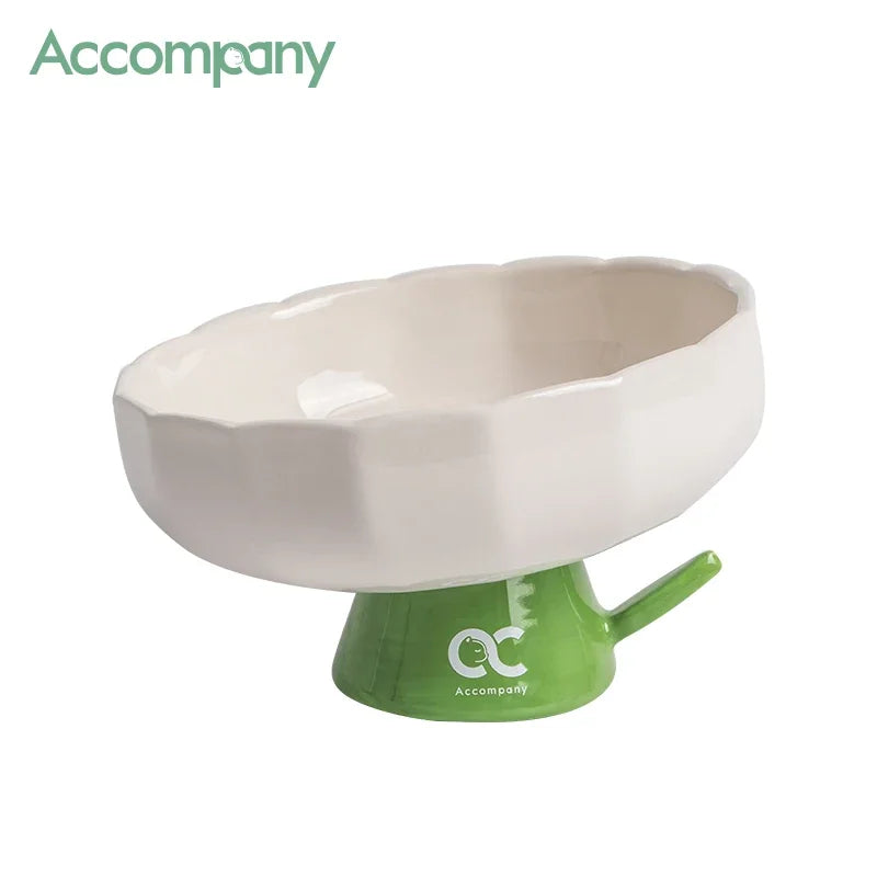 Elevated Ceramic Cat Bowl With Slanted Rim And Glossy Finish