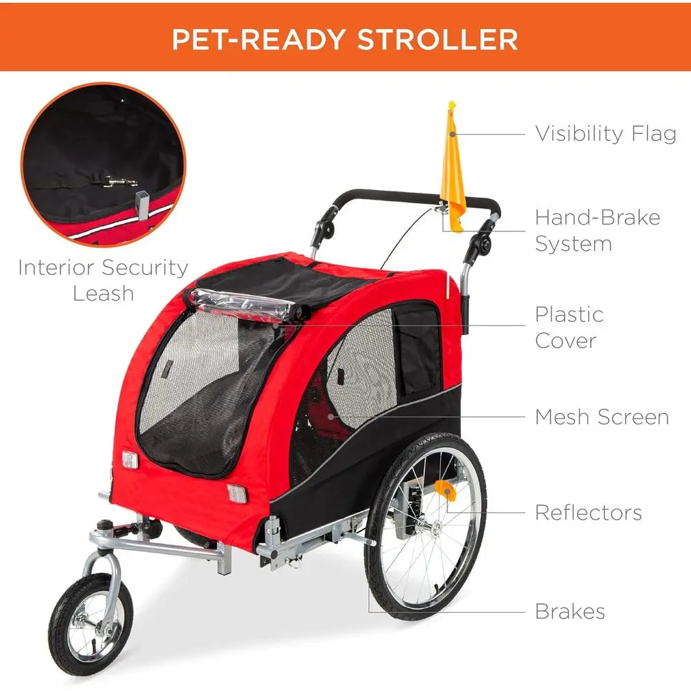 2-In-1 Dog Bike Trailer and Pet Stroller with Suspension