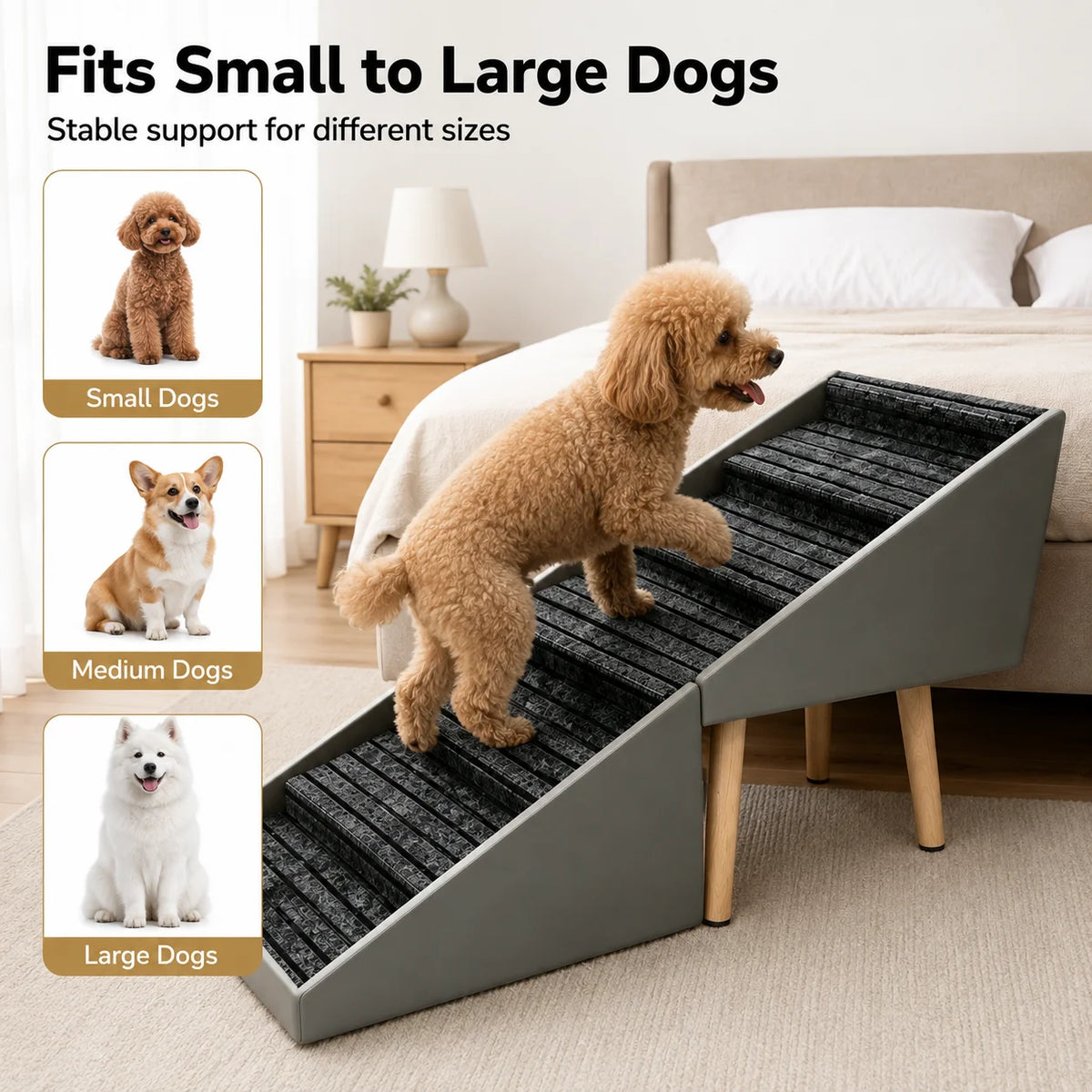 Foldable Wooden Dog Stairs For Bed And Sofa Access Ramp