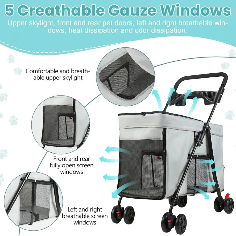 Foldable Dog Stroller Featuring 360 Degree Wheels And Ventilation Windows