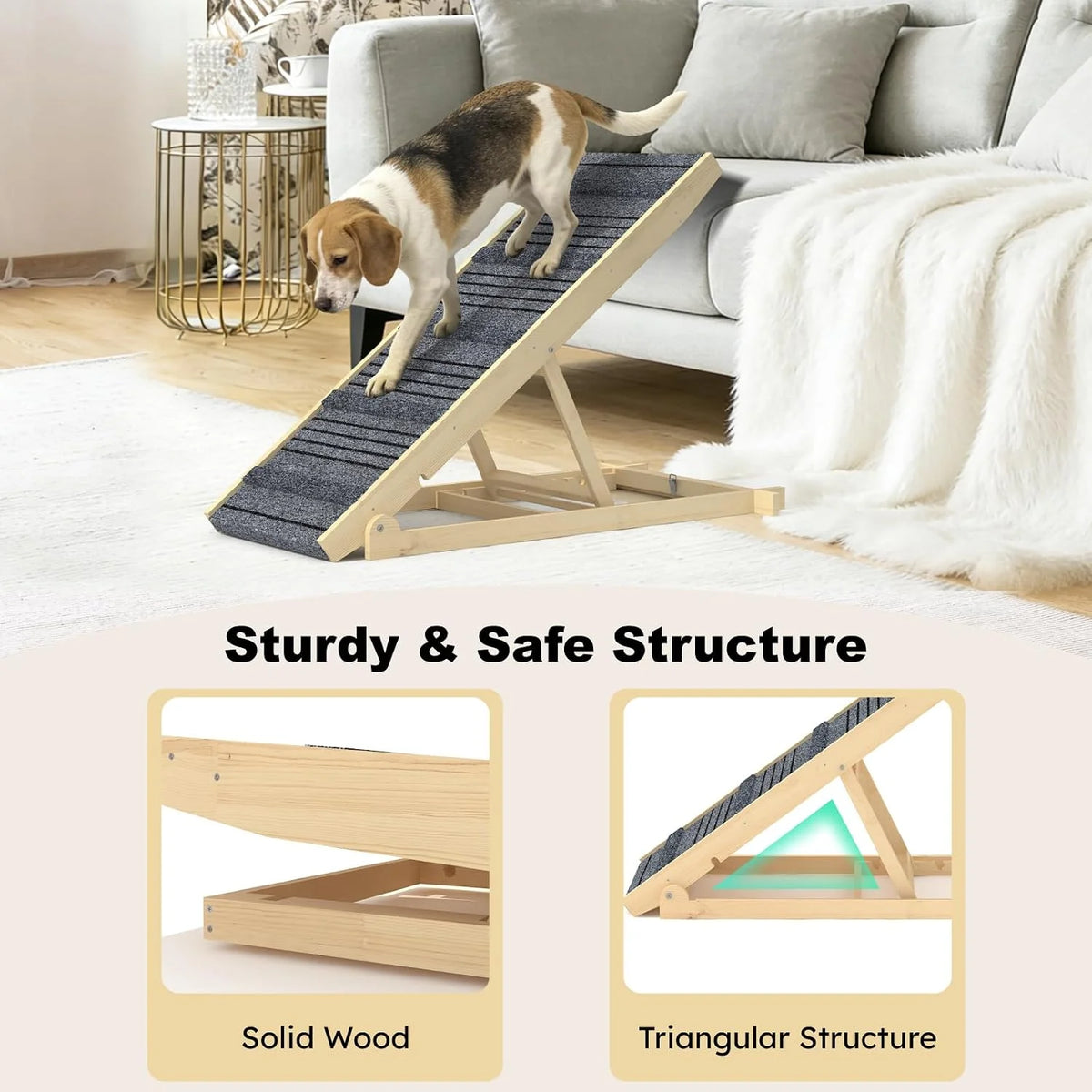 Evokeden Adjustable Wooden Folding Pet Ramp With Non Slip Surface