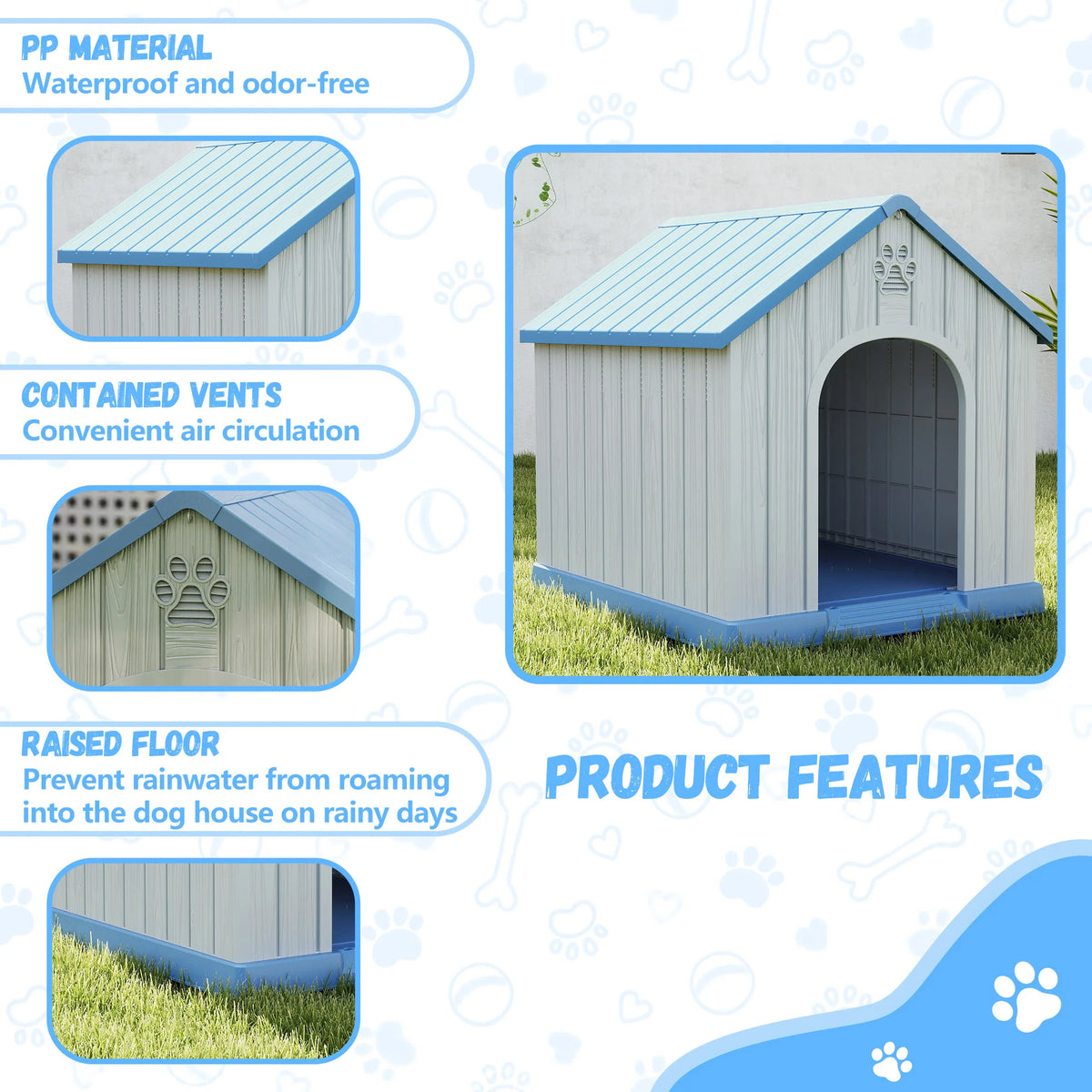 Weatherproof Plastic Dog House For Small Pets Indoor Outdoor