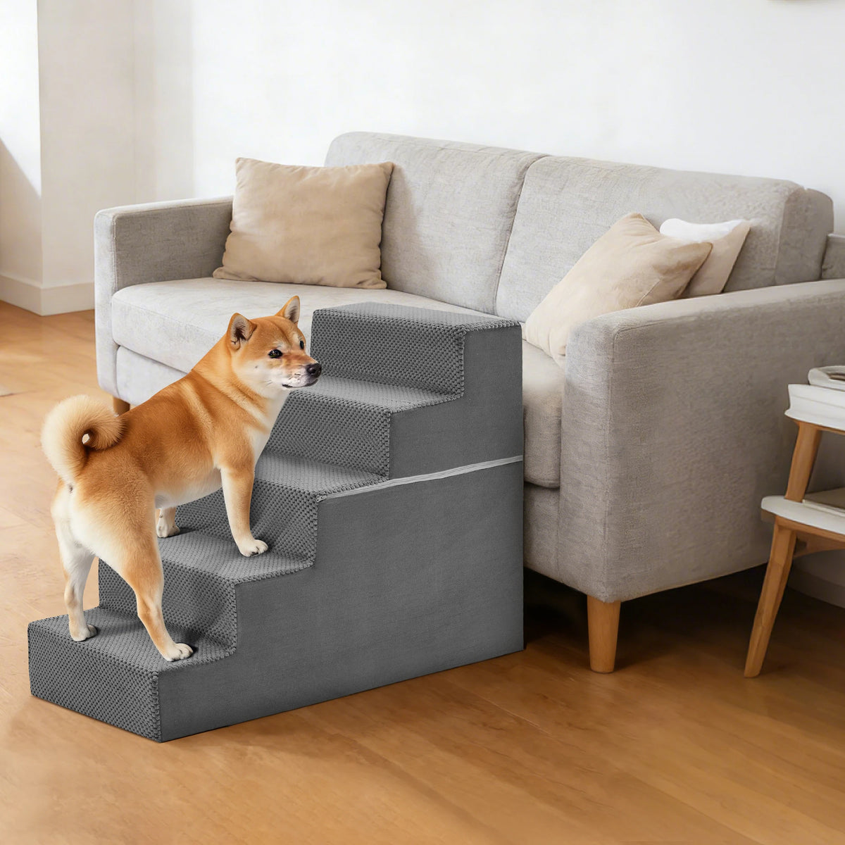 Curved Foam Dog Stairs Ramp for Gentle Indoor Pet Climbing