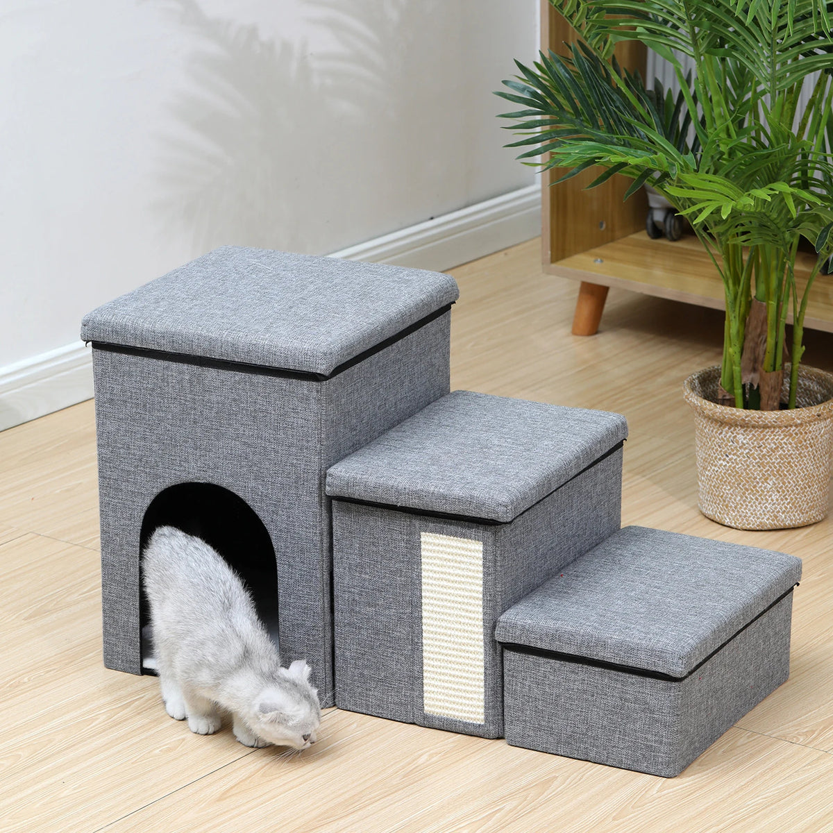 Multi Functional 3 Level Pet Stairs Cat Bed Storage Box