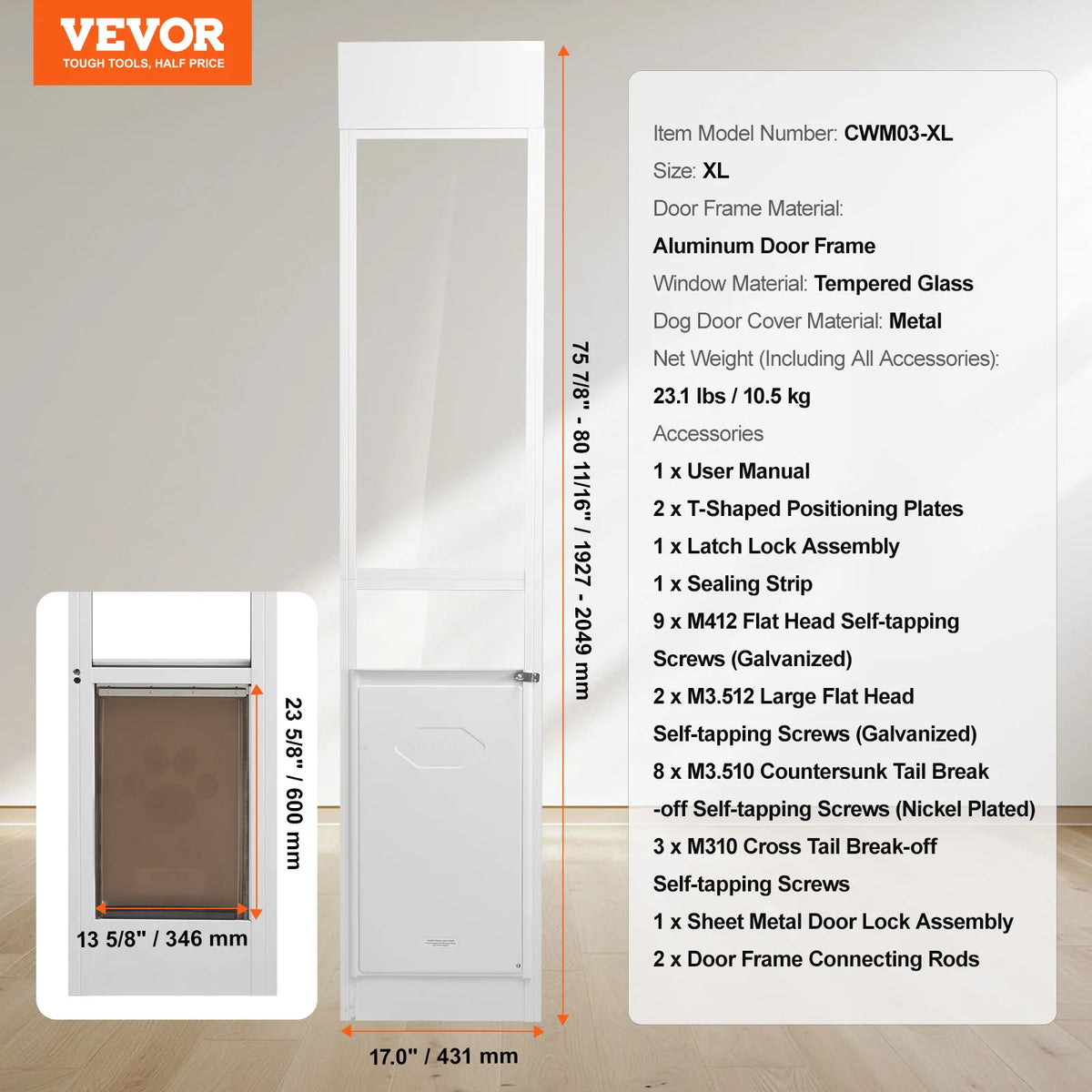 SucceBuy Adjustable Sliding Glass Door Pet Door With Aluminum Frame
