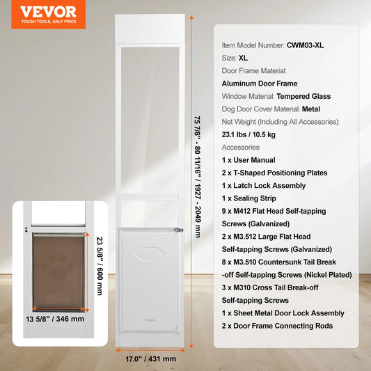 SucceBuy Adjustable Sliding Glass Door Pet Door With Aluminum Frame