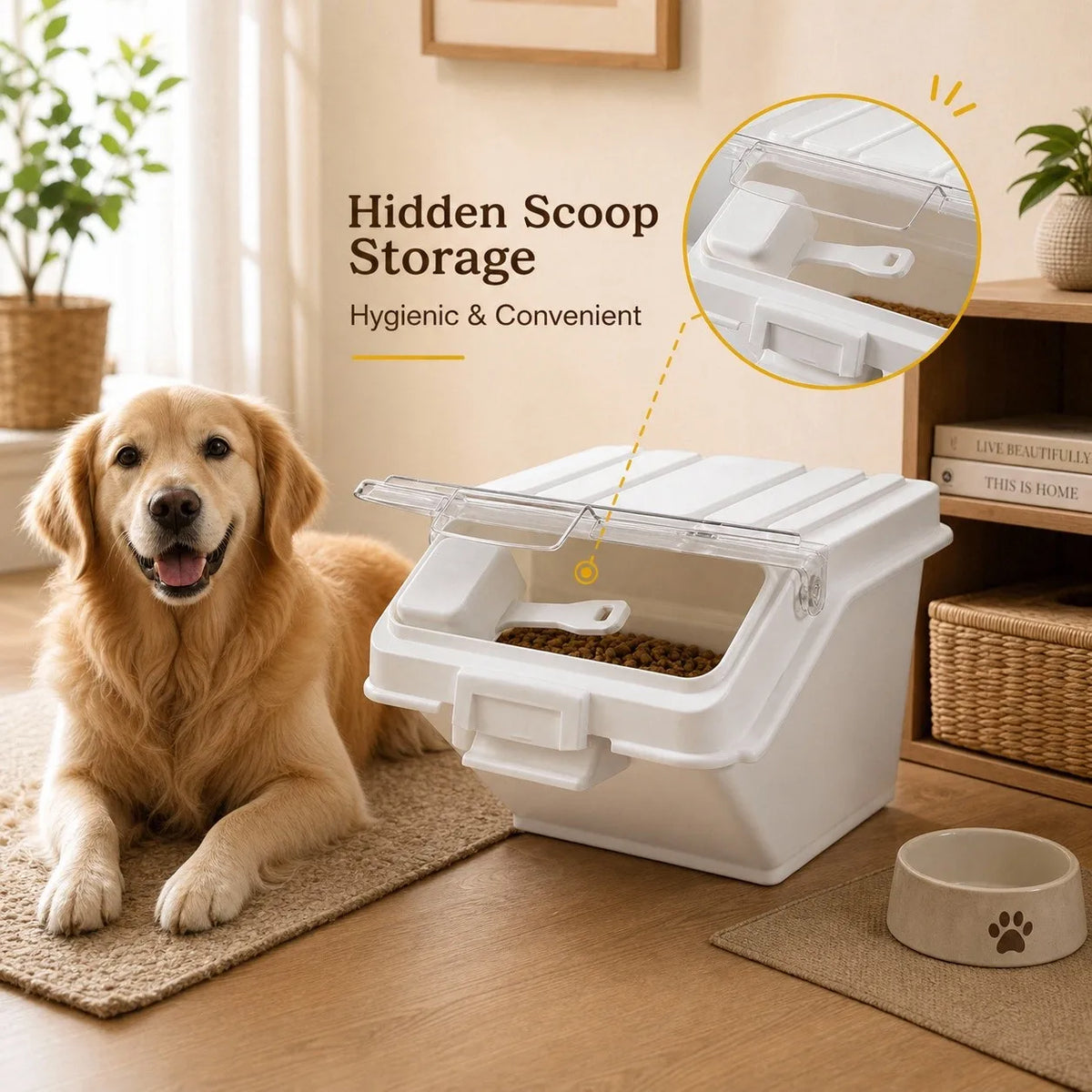 Airtight Pet Food Storage Container With Scoop For Dogs and Cats