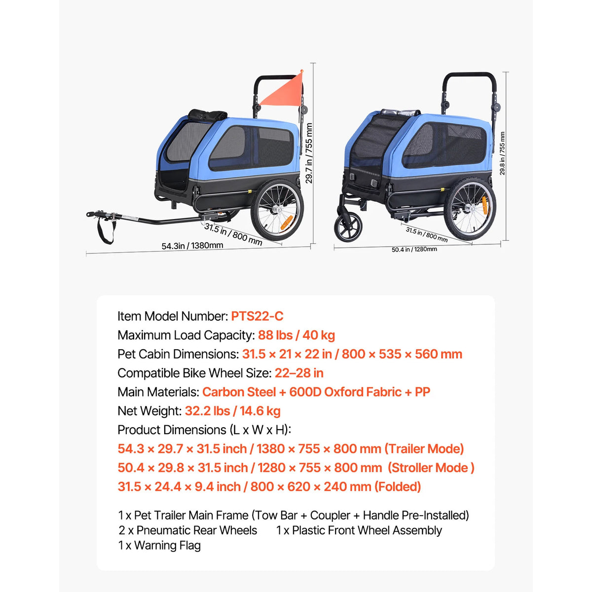 SucceBuy Dog Bike Trailer and Pet Stroller Carrier for All Breeds