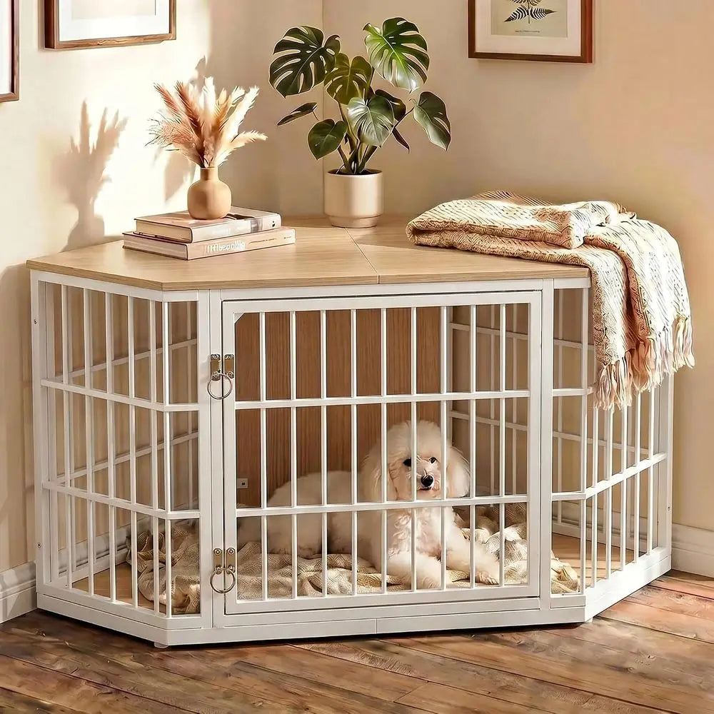 Wooden Dog Crate Furniture End Table Indoor Chewproof Durable Kennel