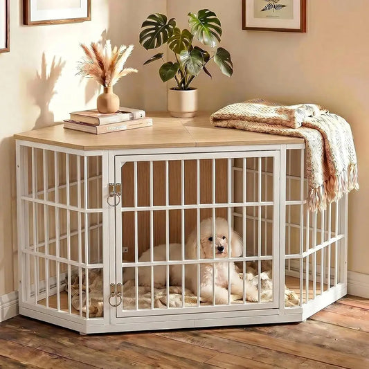 Wooden Dog Crate Furniture End Table Indoor Chewproof Durable Kennel