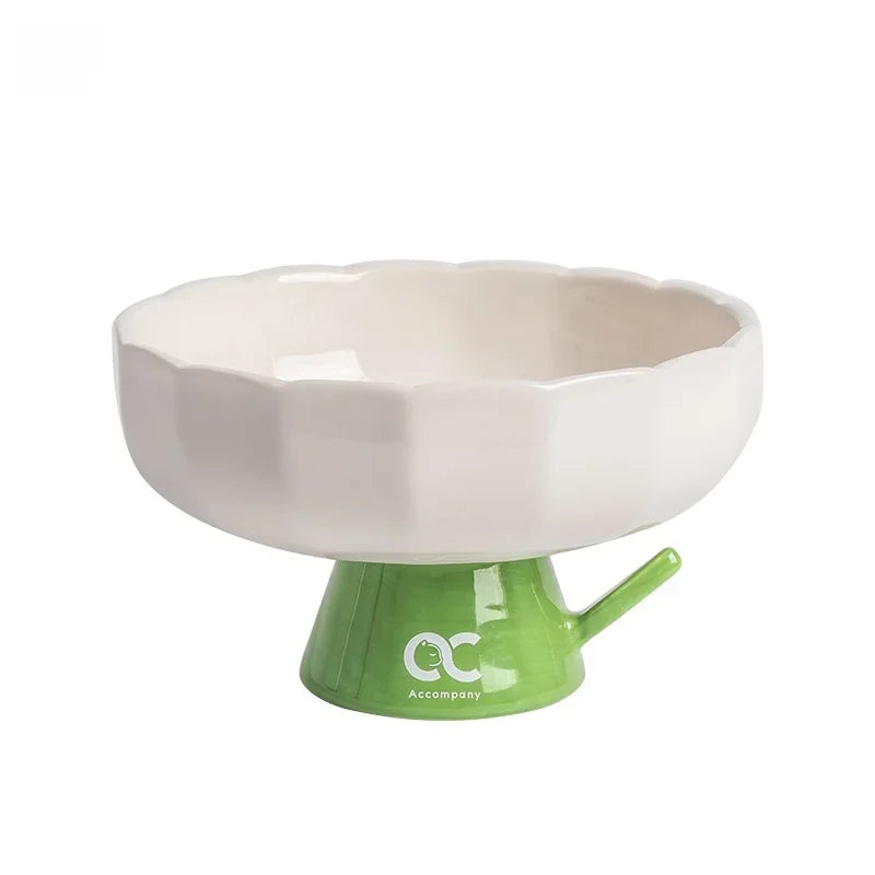 Elevated Ceramic Cat Bowl With Slanted Rim And Glossy Finish