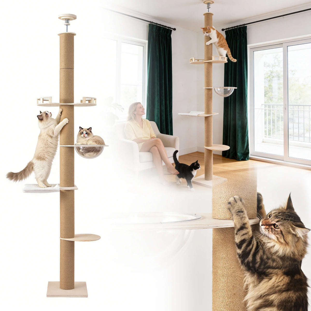 Multi Level Cat Tree With Hammock And Adjustable Scratching Post