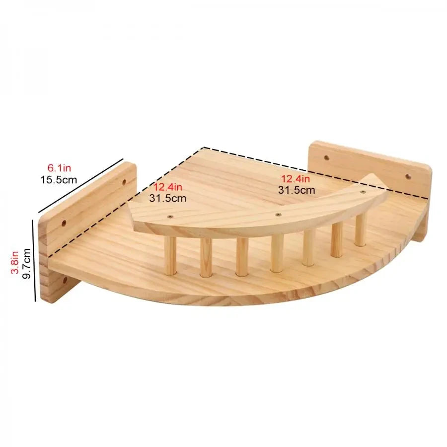 CWV Pine Wood Wall Mounted Indoor Cat Climbing Tree Shelf