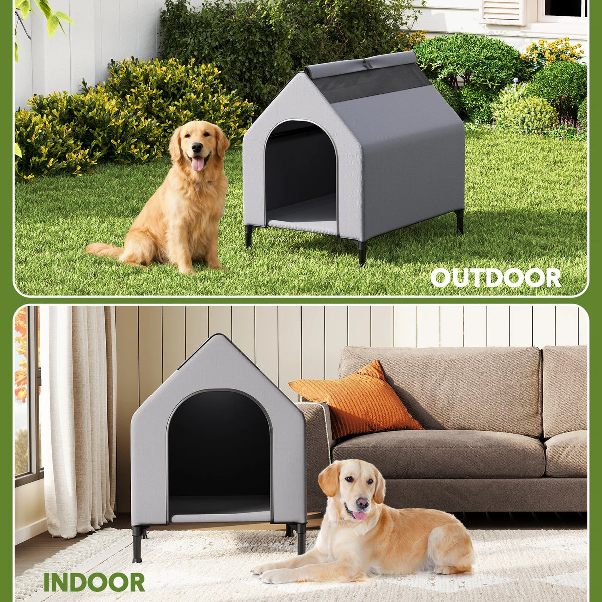 HiMISS Weatherproof Elevated Dog House with Breathable Mesh Bed