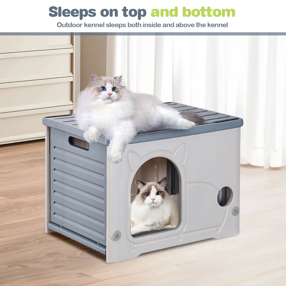 Waterproof Outdoor Cat House Cozy Plastic Condo for Kitten